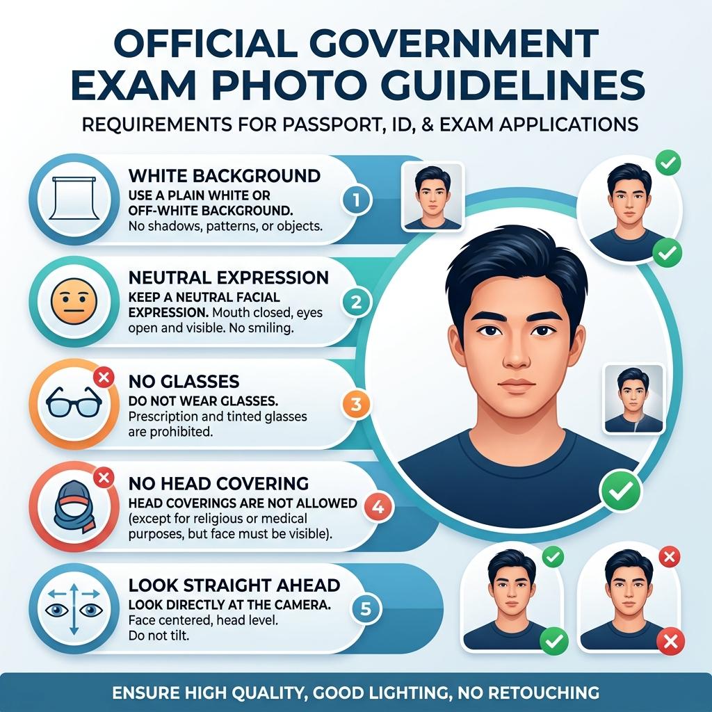 Government exam photo guidelines white background example
